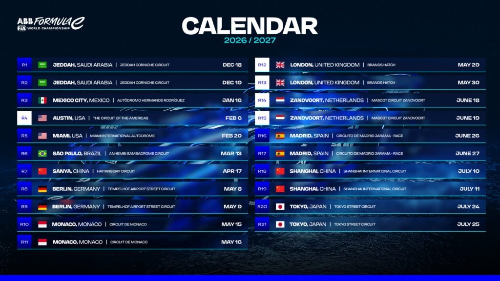 Формула Е календар 2026-27